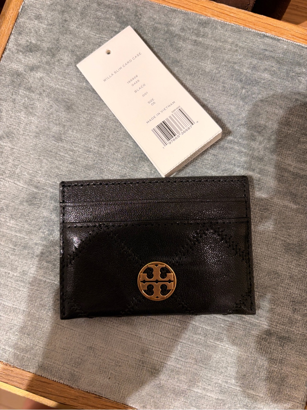 Tory Burch Black Leather Card Case With Gold Logo New